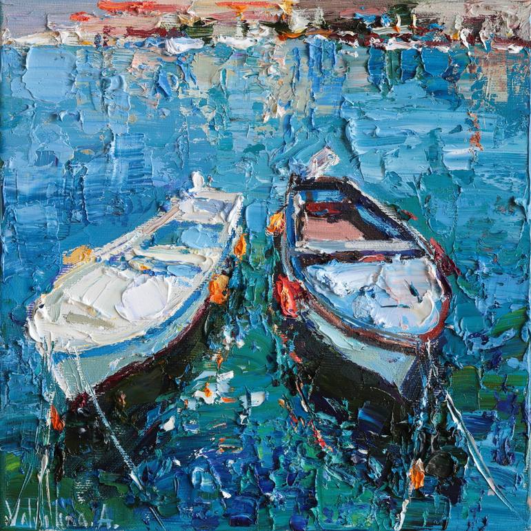 Rowing Boats Painting by Anastasiia Valiulina | Saatchi Art