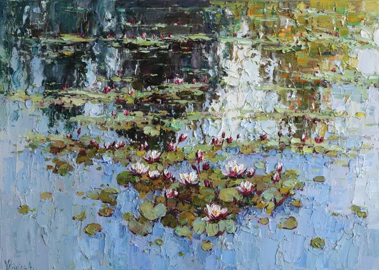 White Water Lilies Pond Painting by Anastasiia Valiulina | Saatchi Art