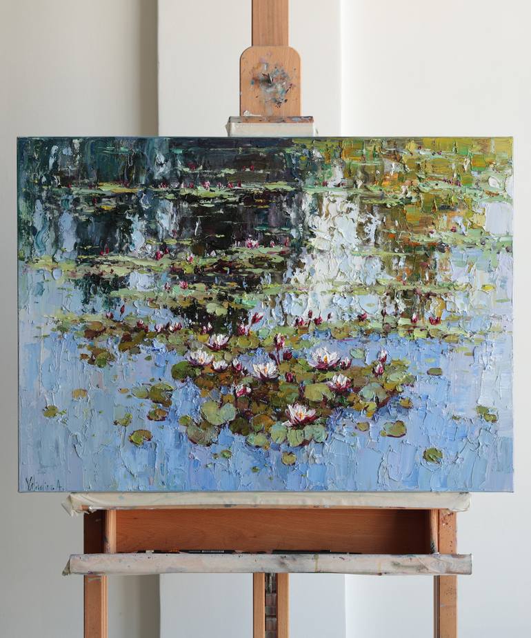 White Water Lilies Pond Painting by Anastasiia Valiulina | Saatchi Art