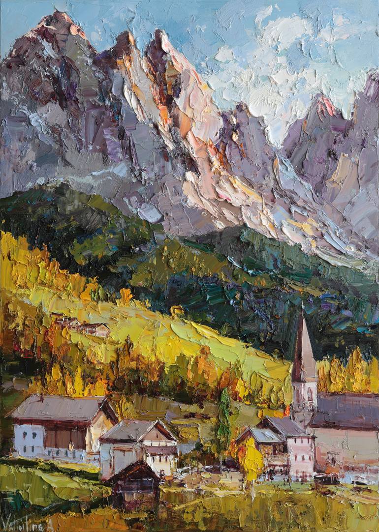 Sunlit Dolomites Painting by Anastasiia Valiulina | Saatchi Art