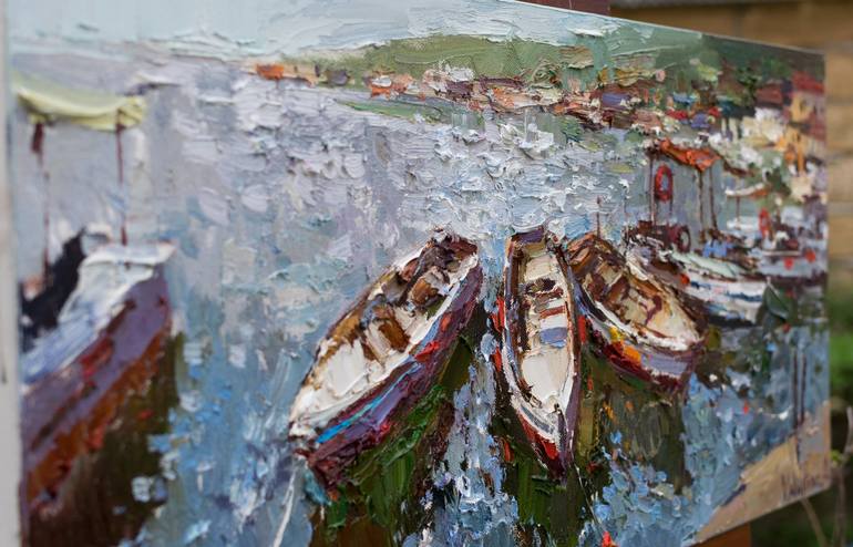 Original Impressionism Boat Painting by Anastasiia Valiulina