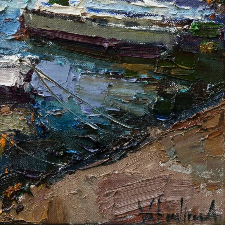 Original Impressionism Boat Painting by Anastasiia Valiulina