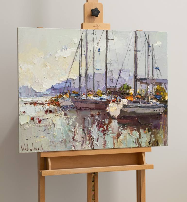 Original Impressionism Boat Painting by Anastasiia Valiulina