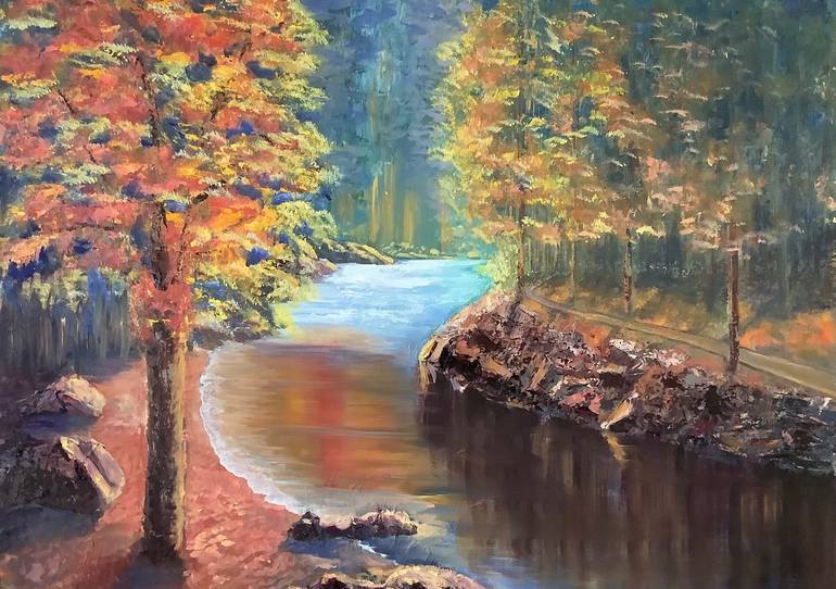 Secluded Lake Inspired by Bob Ross Painting by Kyla Trotter