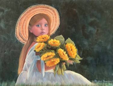 Girl with yellow flowers/ Oil painting/ Artwork thumb