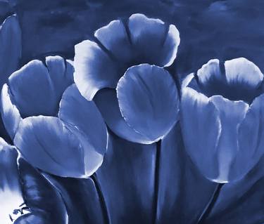 Blue tulips, flower painting, digital download print thumb