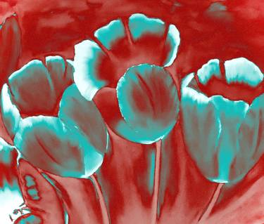 Turquoise tulips on the red background thumb