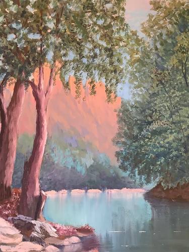 Mountain lake/Trees/Oil painting/landscape/Print thumb