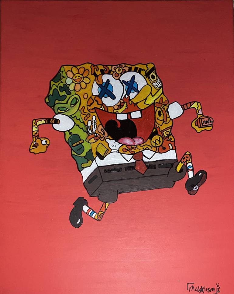 SpongeBob squarepants doodle art canvas painting Painting by