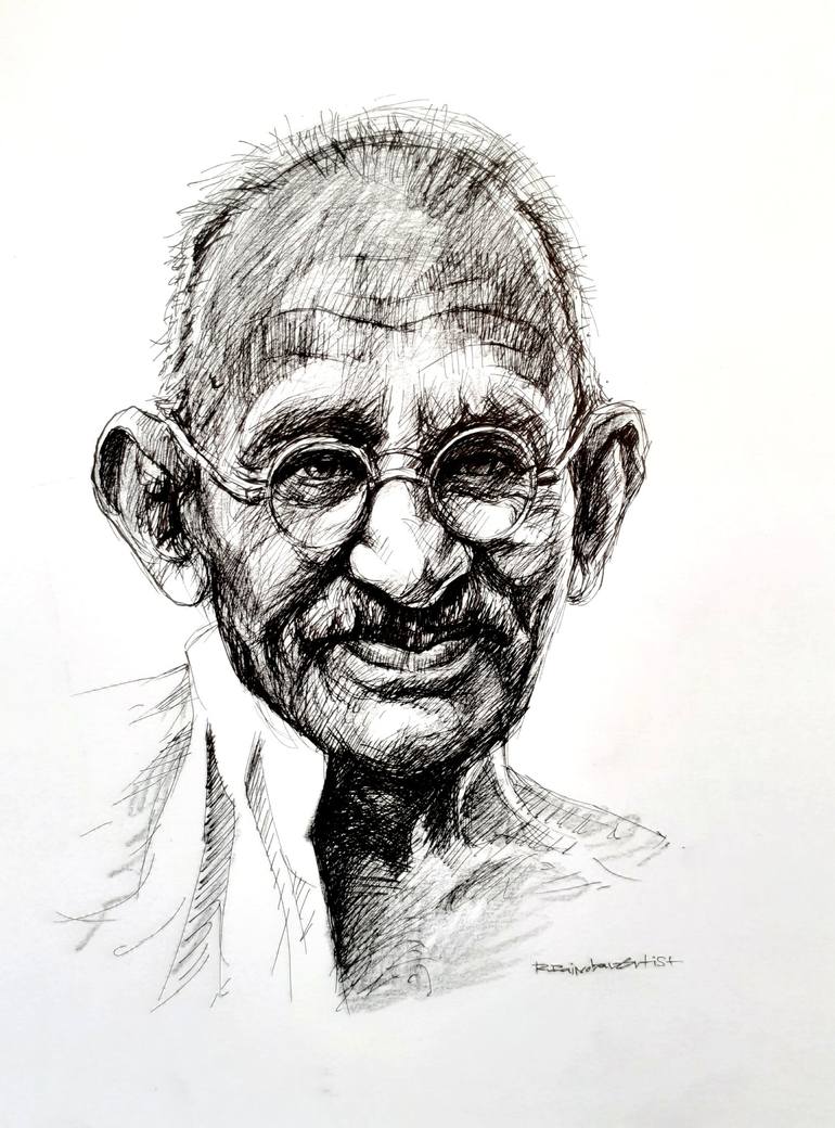 Mahatma Gandhi Drawing by Rajmohan Ramamoorthy | Saatchi Art