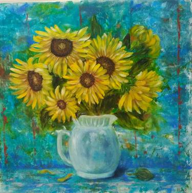 Sunflowers on blue. thumb