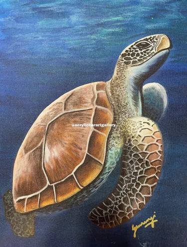 ocean life- lucky turtle painting- lucky charm for home thumb