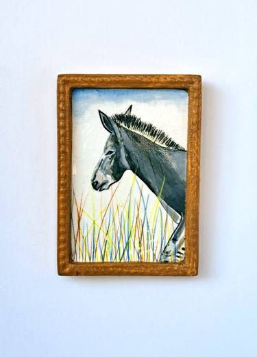 Donkey, part of framed animal miniature series "festum animalium" thumb
