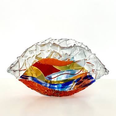 Clear and multicolored organic abstract glass vessel! thumb