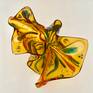 Organic Amber Glass Sculpture with “flowing” multicolored vitrigraph bulbs. Vitrigraph bulbs are the result of heating glass to a high temperature of 1600º and pulling it out of a kiln while moltent. 
This abstract design can be positioned many ways to suit the eye of the beholder!

Hand washing recommended