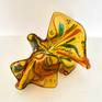 Organic Amber Glass Sculpture with “flowing” multicolored vitrigraph bulbs. Vitrigraph bulbs are the result of heating glass to a high temperature of 1600º and pulling it out of a kiln while moltent. 
This abstract design can be positioned many ways to suit the eye of the beholder!

Hand washing recommended