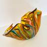 Organic Amber Glass Sculpture with “flowing” multicolored vitrigraph bulbs. Vitrigraph bulbs are the result of heating glass to a high temperature of 1600º and pulling it out of a kiln while moltent. 
This abstract design can be positioned many ways to suit the eye of the beholder!

Hand washing recommended