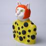 One of my Cat Gang series of anthropomorphic animal sculptures based on famous artists. This one is a cat character inspired by Japanese artist Yayoi Kusama. 

She's a little bit of fun to help brighten up your day.