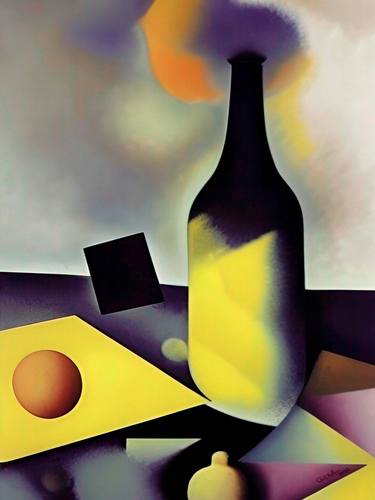 Still life with bottle and ball. thumb