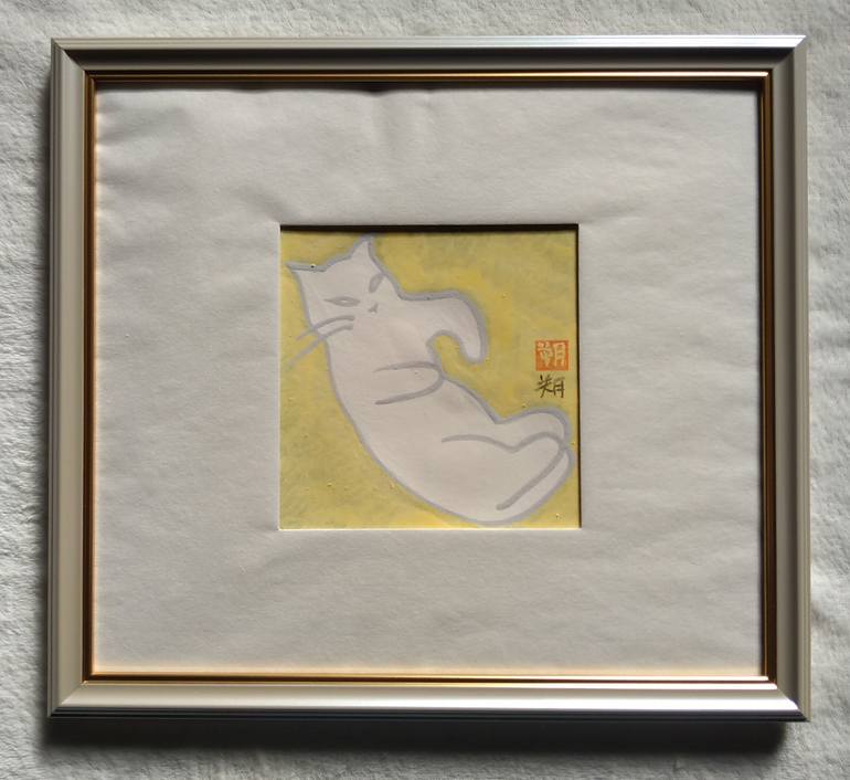 Original Minimalism Cats Painting by Saku Kuronashi