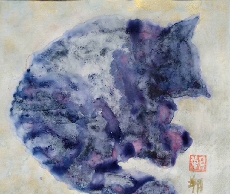 Nihonga Neko KONPEKI Painting by Saku Kuronashi | Saatchi Art India
