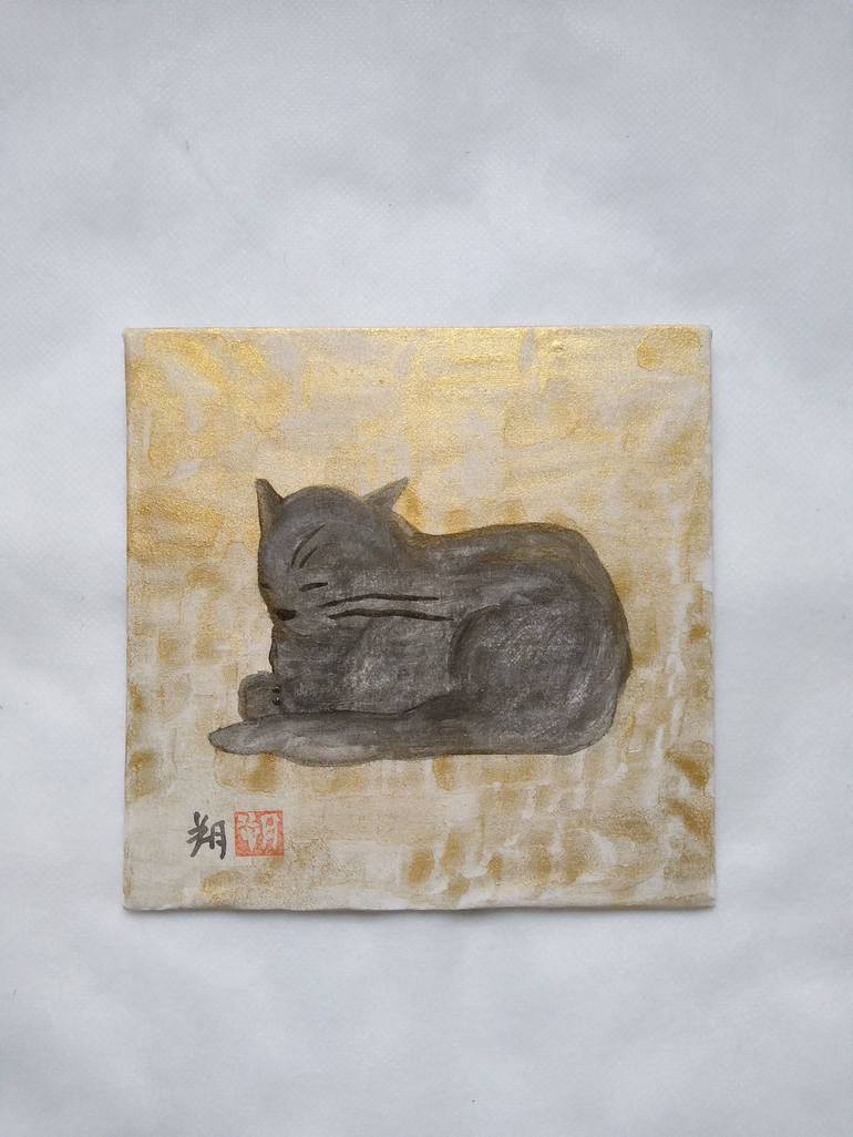 Original Minimalism Cats Painting by Saku Kuronashi