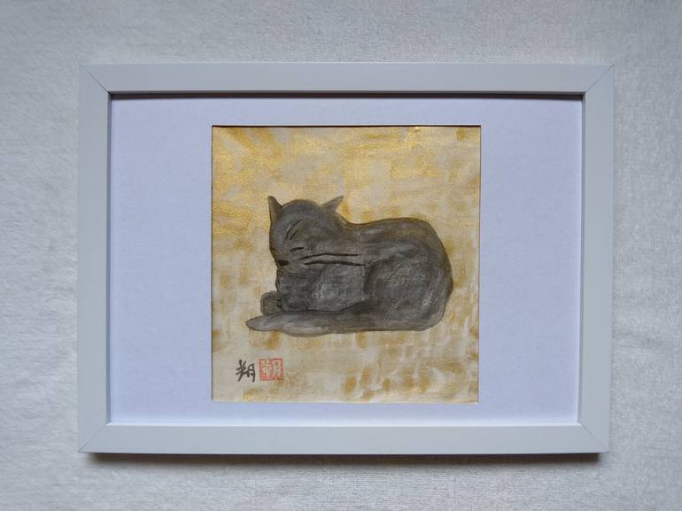 Original Minimalism Cats Painting by Saku Kuronashi