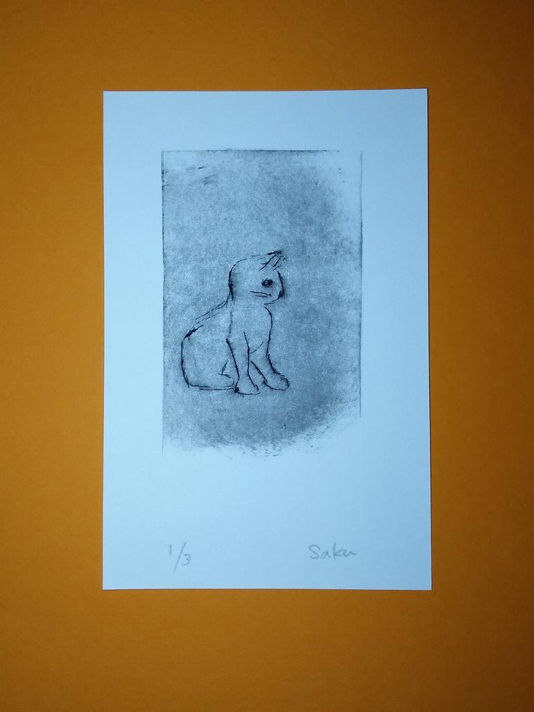 Original Minimalism Cats Printmaking by Saku Kuronashi