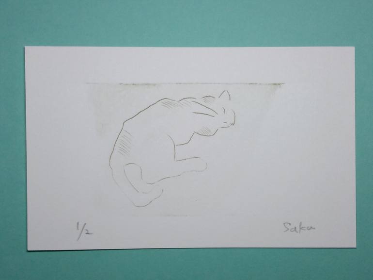 Original Minimalism Cats Printmaking by Saku Kuronashi