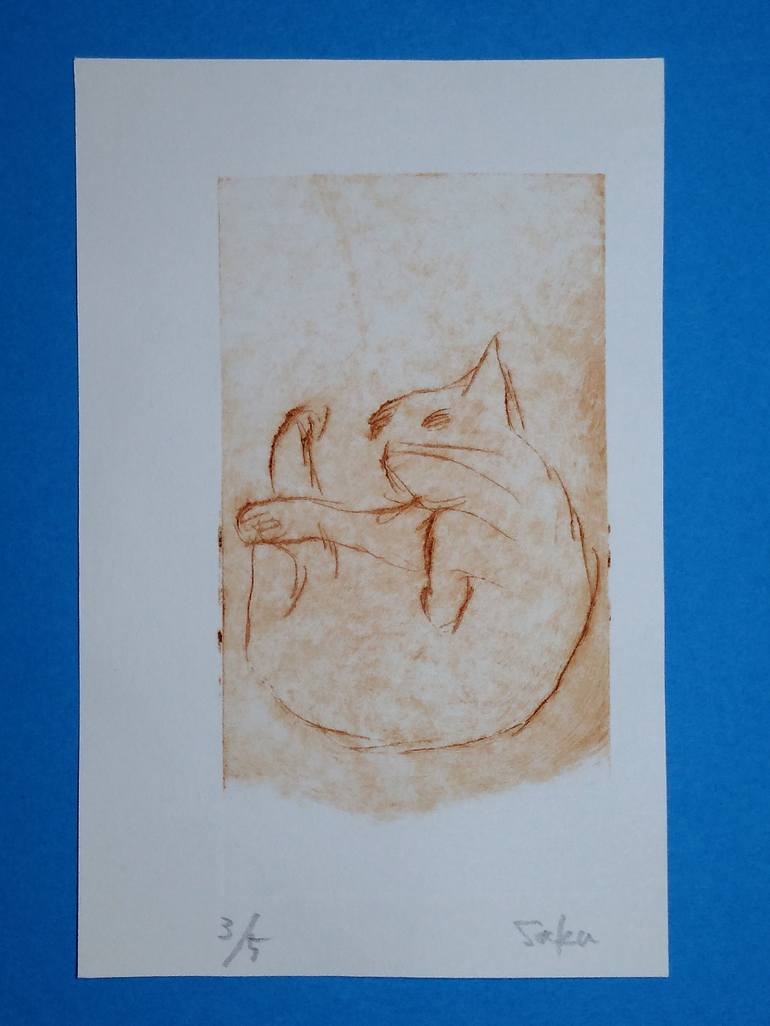 Original Cats Printmaking by Saku Kuronashi