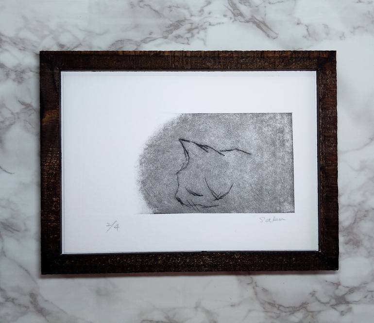 Original Minimalism Cats Printmaking by Saku Kuronashi