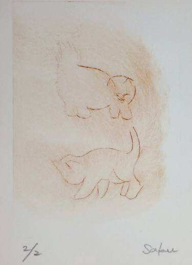 Print of Minimalism Cats Printmaking by Saku Kuronashi