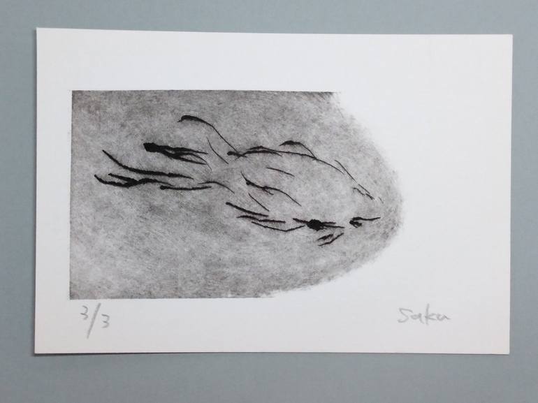 Original Minimalism Fish Printmaking by Saku Kuronashi