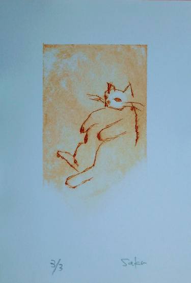 Print of Minimalism Cats Printmaking by Saku Kuronashi