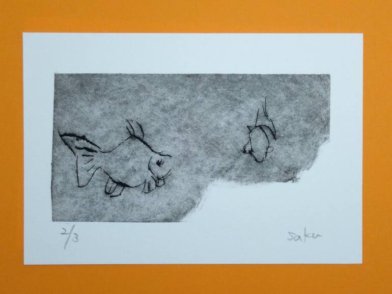 Original Minimalism Fish Printmaking by Saku Kuronashi