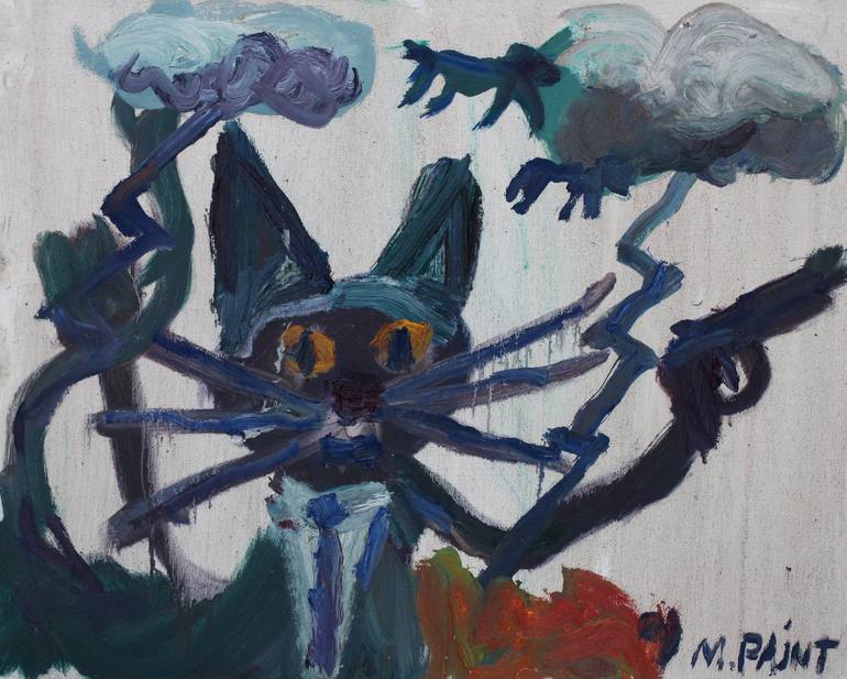 Tuxedo Cat with gun Painting by John Kilduff | Saatchi Art