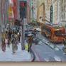 Plein air painting (painted on location) on 7th and Broadway in Downtown Los Angeles, California. This painting won 1st place in Oils at the Los Angeles Plein Air Festival 2015.