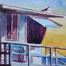 Watercolor painting of a Zuma Beach Life guard tower in Malibu, California. Painted on a full sheet of Arches 140lb cold press watercolor paper.
