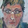 My first year of grad school at UCLA (2005), I started to incorporate the use of a treadmill while I painted in my studio. I invited people via Craiglist to come to my studio and I would paint them while I walked on the treadmill. I did a number of them and videotaped them too (not sure if I have the video of this portrait of not). I have continued using the treadmill in my work to this day. Please note: The painting is still very tacky to the touch. The paint maker made a bad batch of Titanium White.