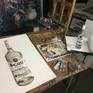 Still life of a Bacardi rum bottle. Watercolor on Arches cold pressed 140 lb watercolor paper.