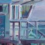 Plein air oil painting of a lifeguard tower at Zuma Beach in Malibu, California.