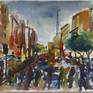 Plein air watercolor of 7th and Broadway in Downtown Los Angeles.
