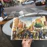 Plein air watercolor of 7th and Broadway in Downtown Los Angeles.
