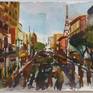 Plein air watercolor of 7th and Broadway in Downtown Los Angeles.