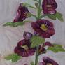 Plein air (painted on location) painting of a hollyhock. Oil on Cardboard.