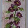Plein air (painted on location) painting of a hollyhock. Oil on Cardboard.