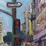 Plein Air (painted on location) painting of 5th and Broadway in Downtown Los Angeles. This painting won the grand prize of the 2018 Los Angeles Plein Air Festival.