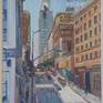 Plein air (painted on location) painting of 5th and Los Angeles Streets in Downtown Los Angeles.