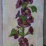Plein air oil on cardboard painting of a hollyhock in my backyard. This is the largest one I did.