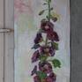 Plein air oil on cardboard painting of a hollyhock in my backyard. This is the largest one I did.